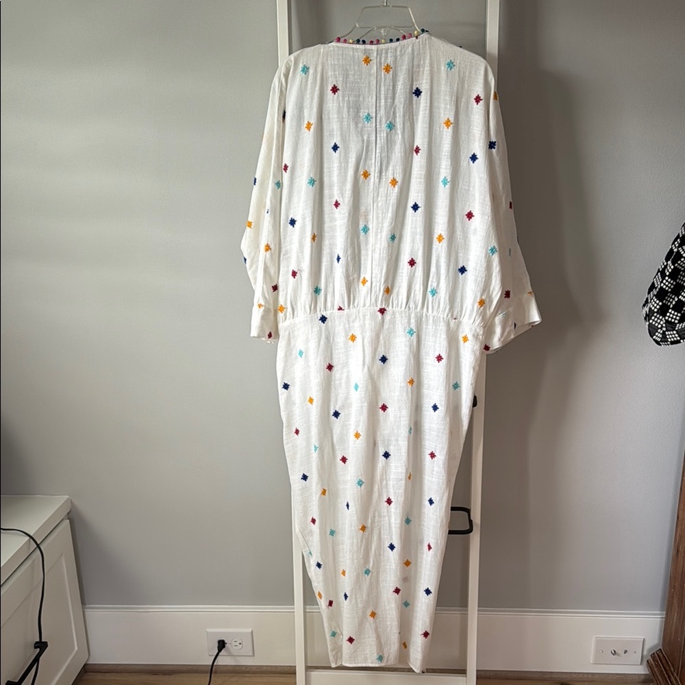 Zara Cotton Dress With Tassels/Pom Pom And Embroidery White Size XL EUC - Picture 2 of 6